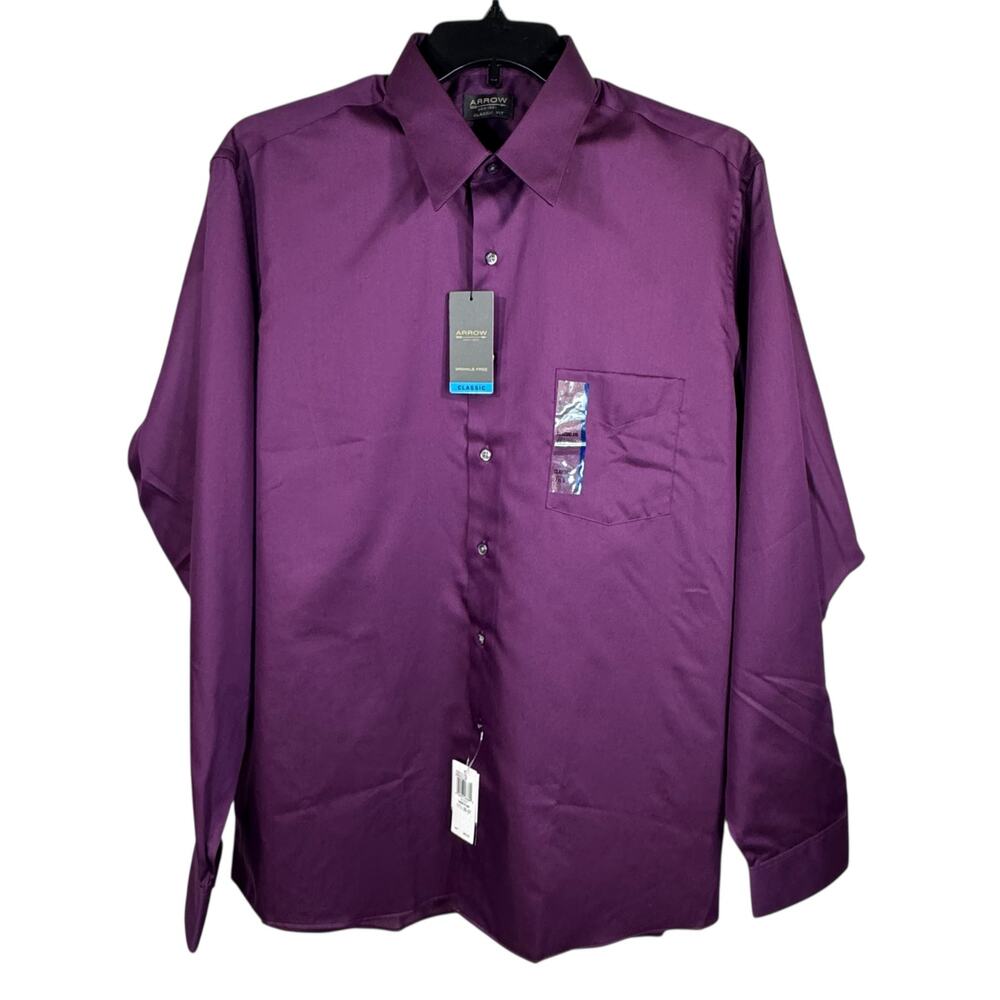 Arrow Neck 17 1/2 36/37 Sateen Button-Up Shirt Classic Fit Long Sleeves Pocket